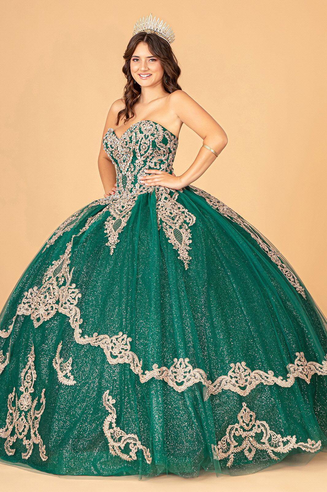 Strapless Long Sparkling Quinceniera Dress