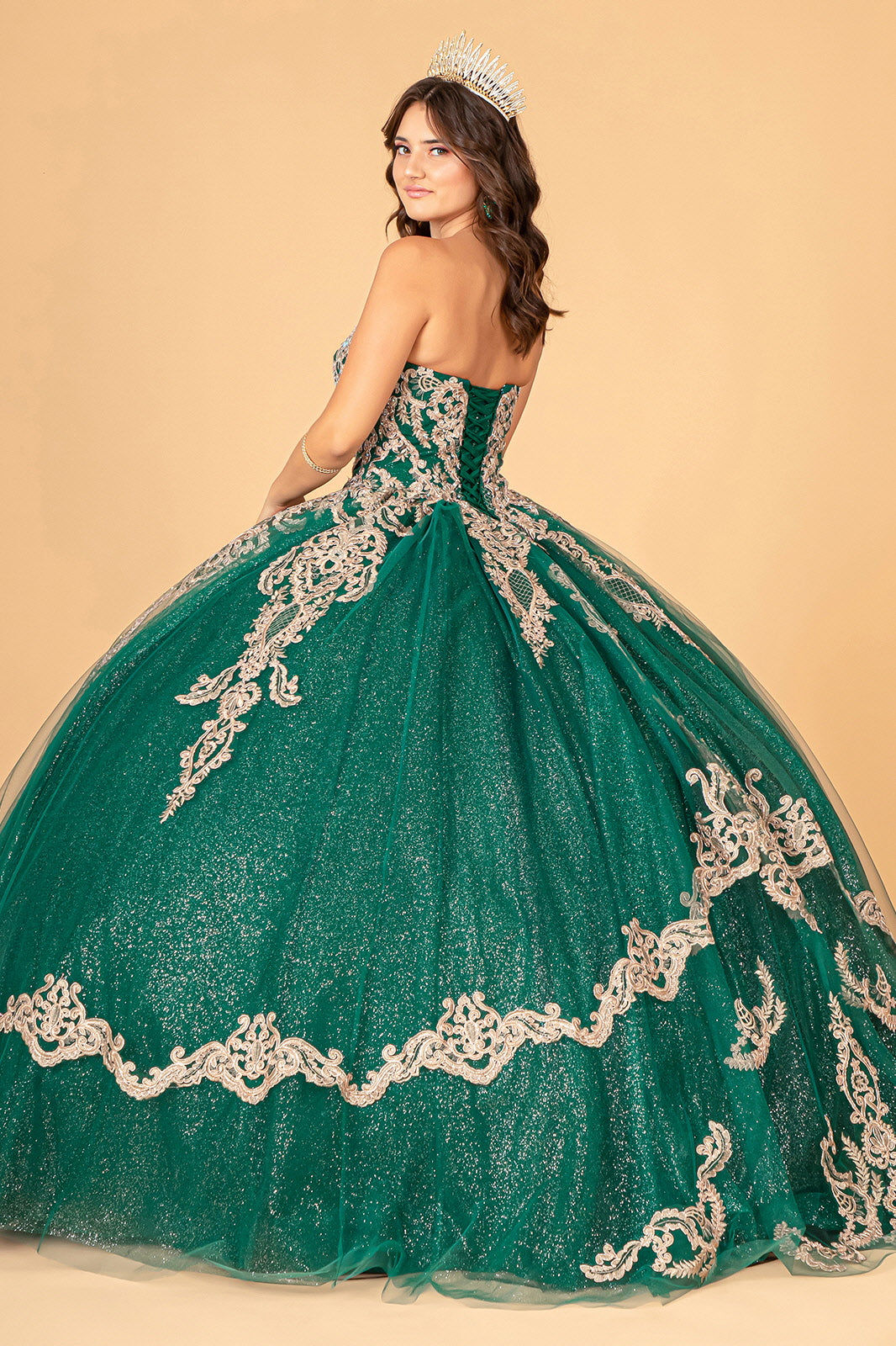 Quinceniera Dresses Strapless Long Sparkling Quinceniera Dress Green