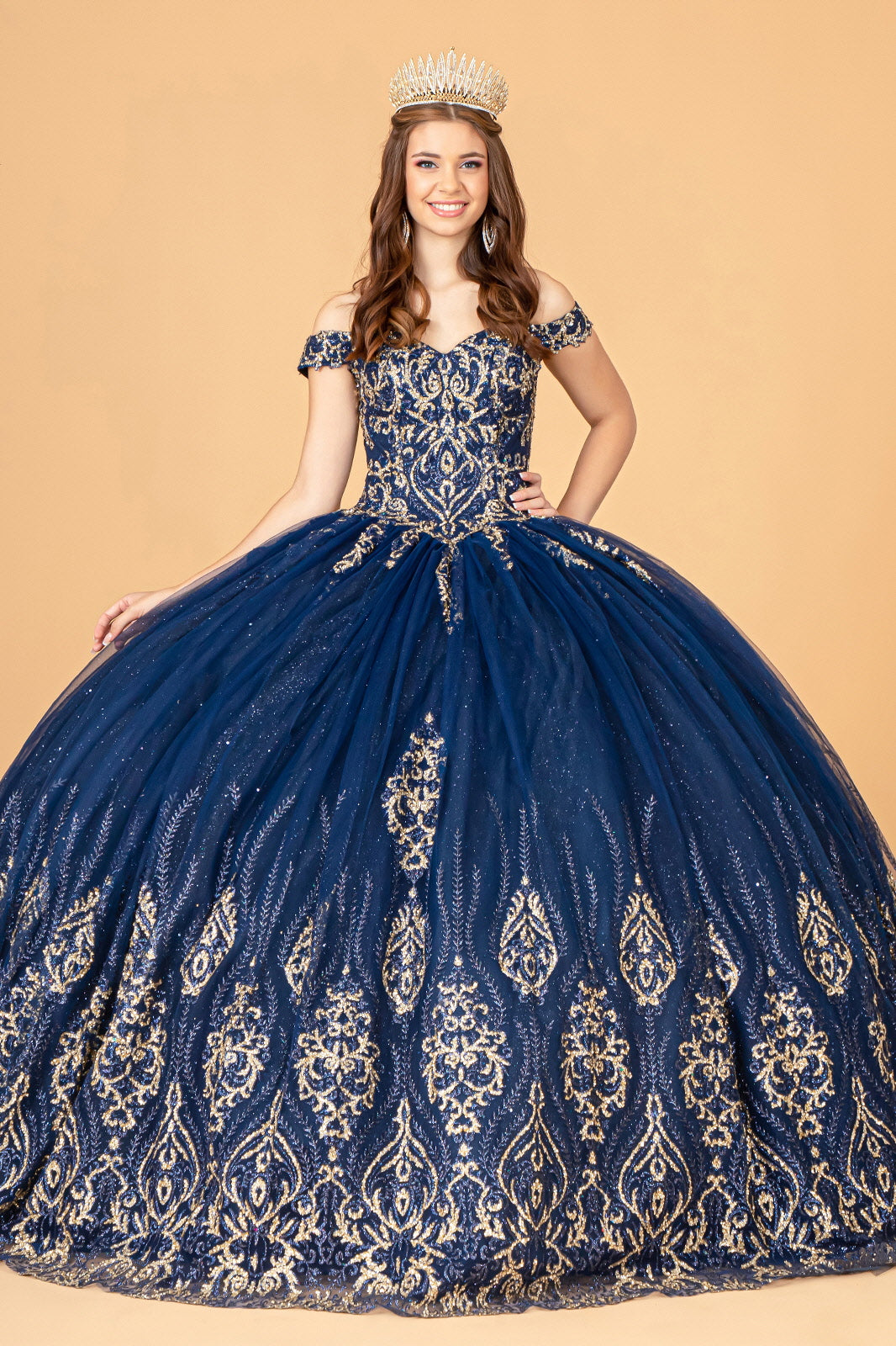 Off Shoulder Long Sweet 16 Ball Gown - Rose Gold / L Off Shoulder Long Sweet 16 Ball Gown - Rose Gold / L