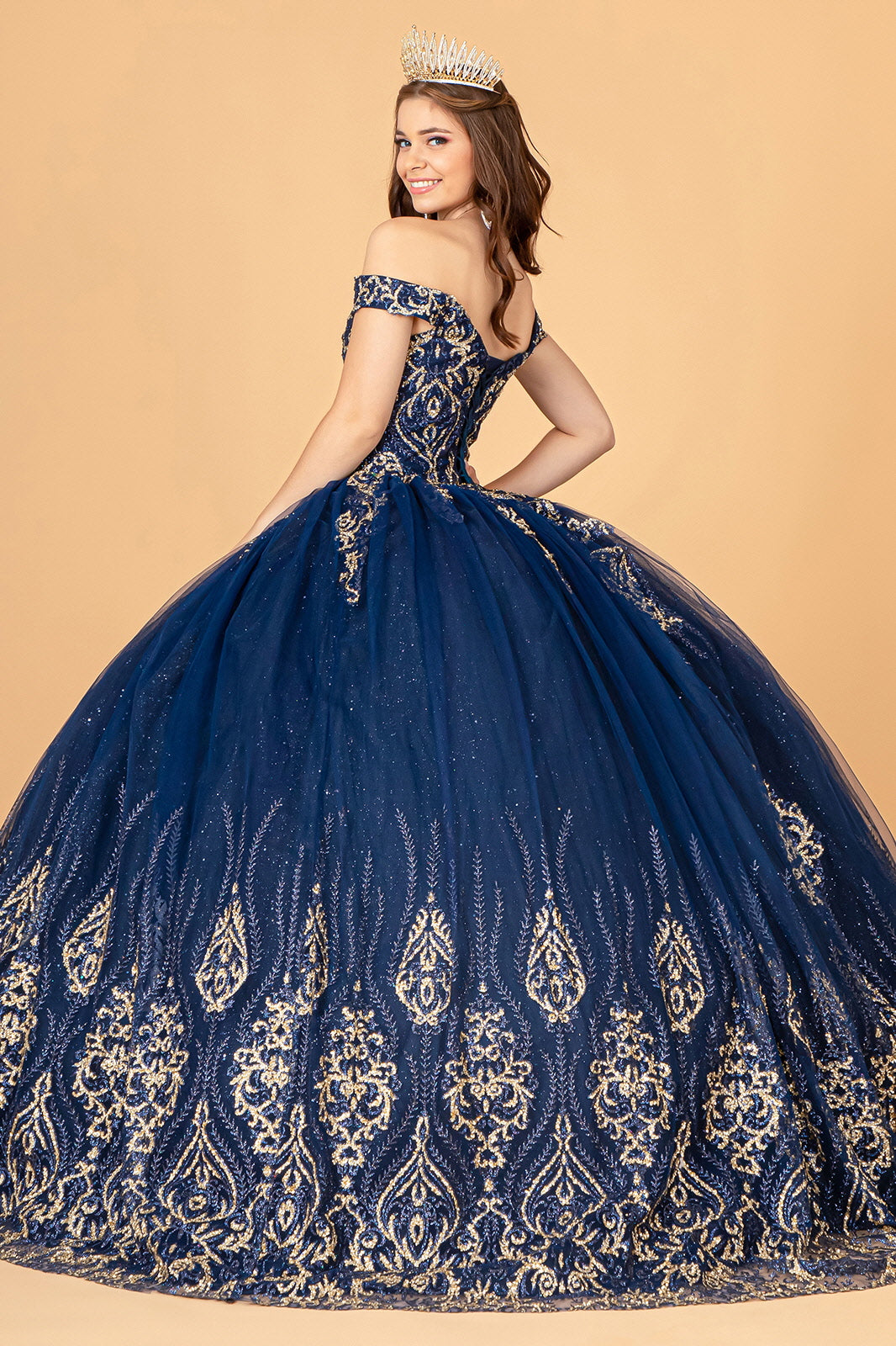 Sparkly Navy Blue Off Shoulder Sweetheart Ball Gown Quinceanera Dress