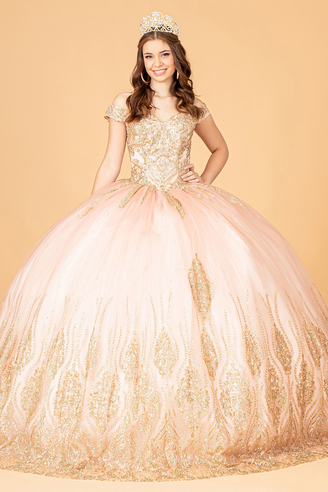 Quinceniera Dresses Off Shoulder Long Sweet 16 Ball Gown Rose Gold