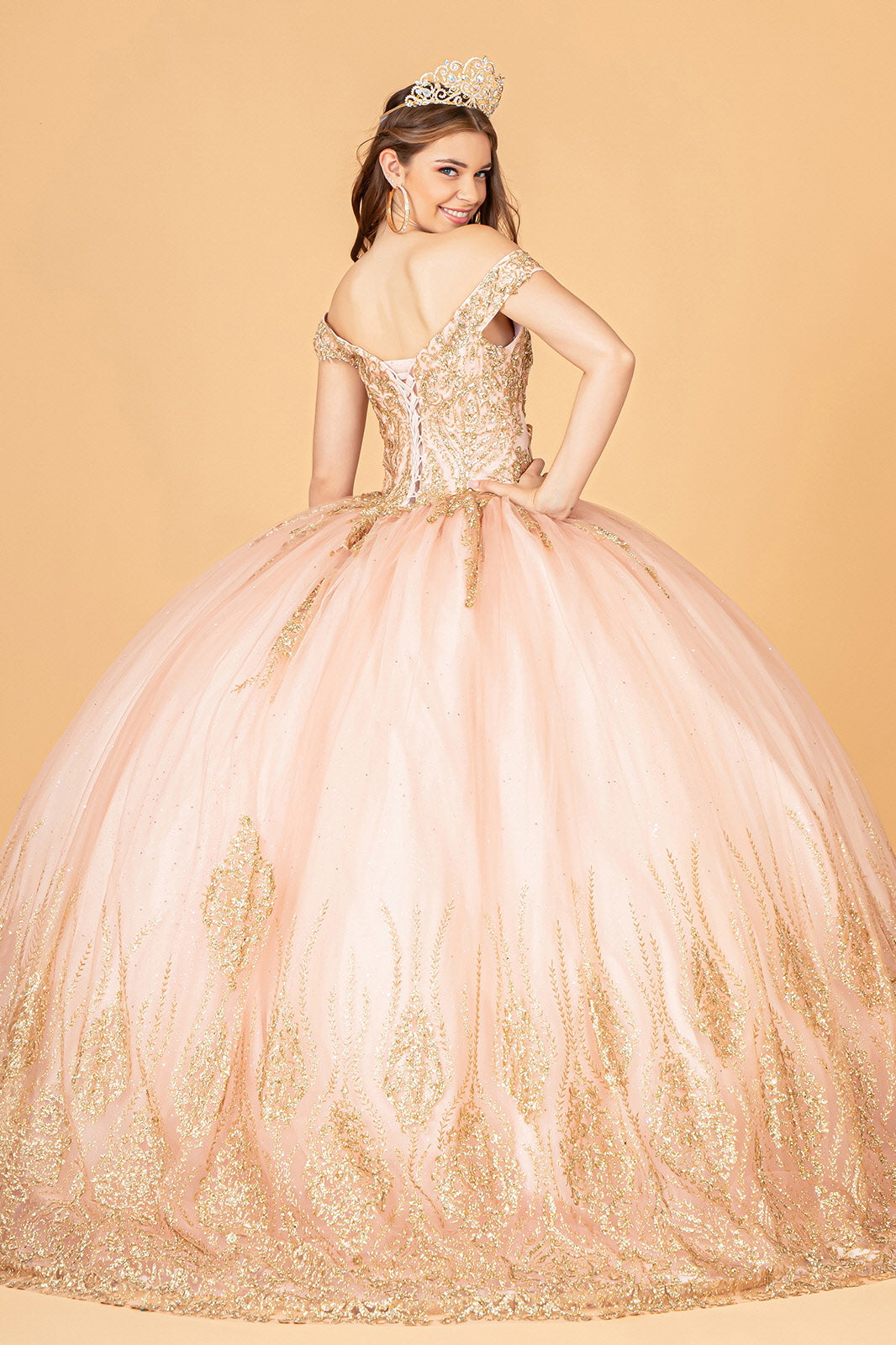 Off Shoulder Long Sweet 16 Ball Gown - Rose Gold / L Off Shoulder Long Sweet 16 Ball Gown - Rose Gold / L