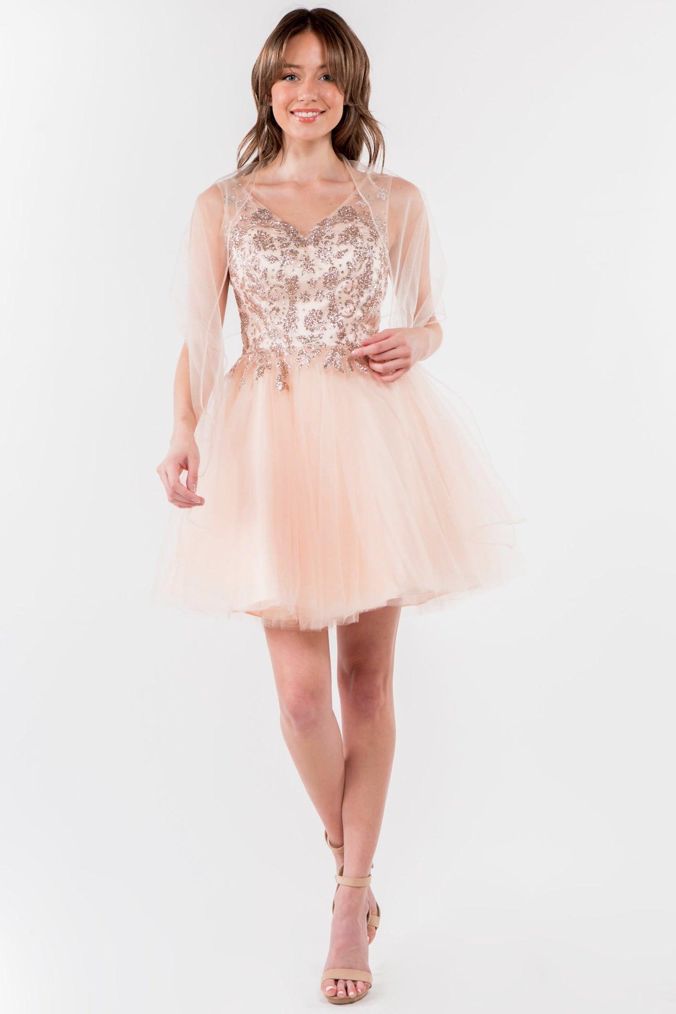 Glitter A Line Short Homecoming Dress - The Dress Outlet