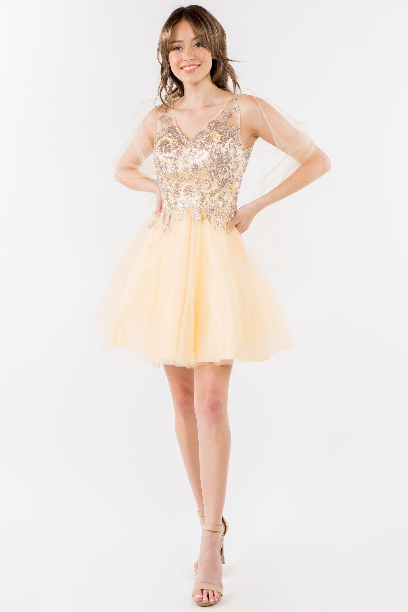 Rose Gold Glitter A Line Short Homecoming Dress