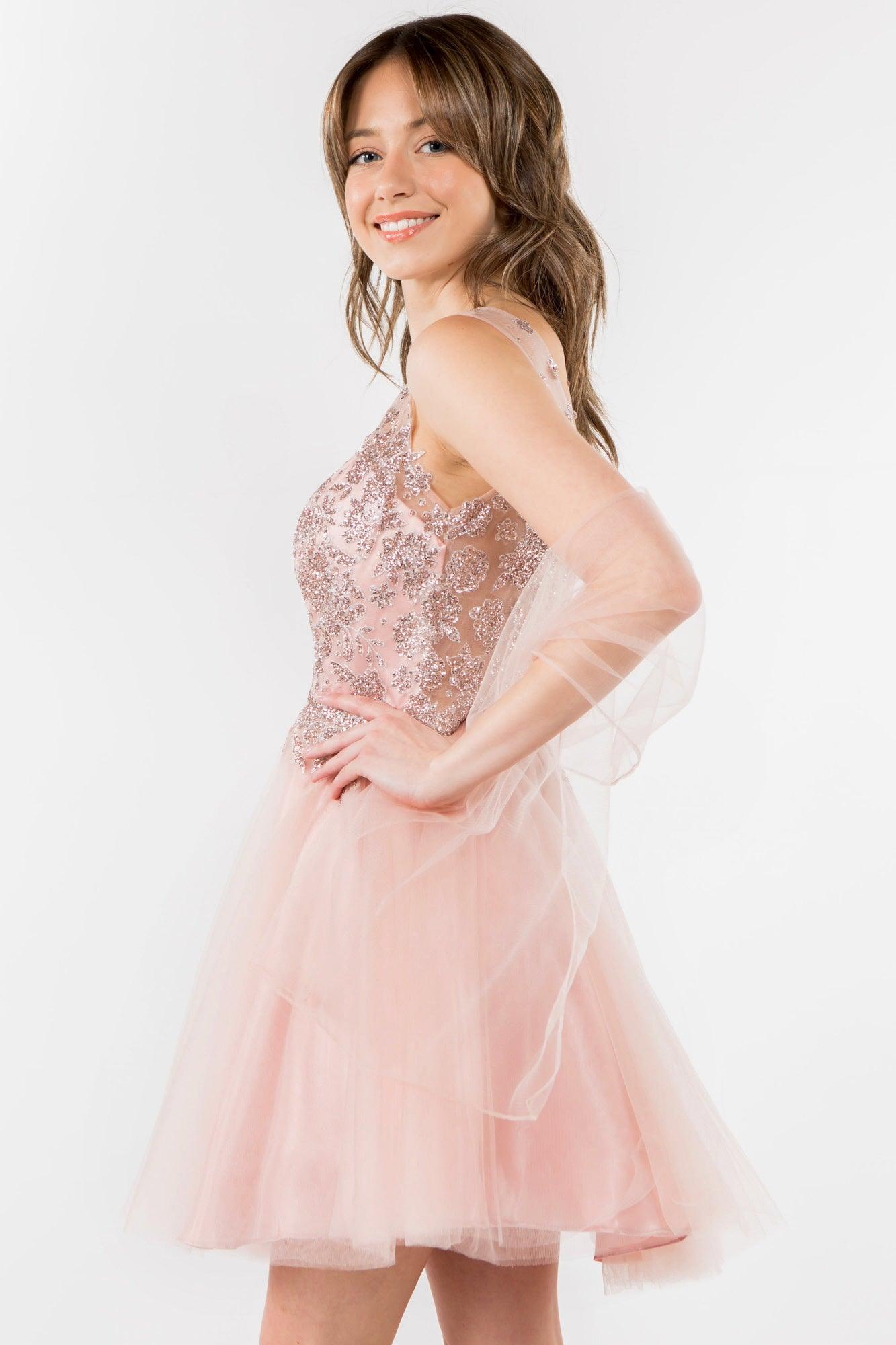 Glitter A Line Short Homecoming Dress - The Dress Outlet