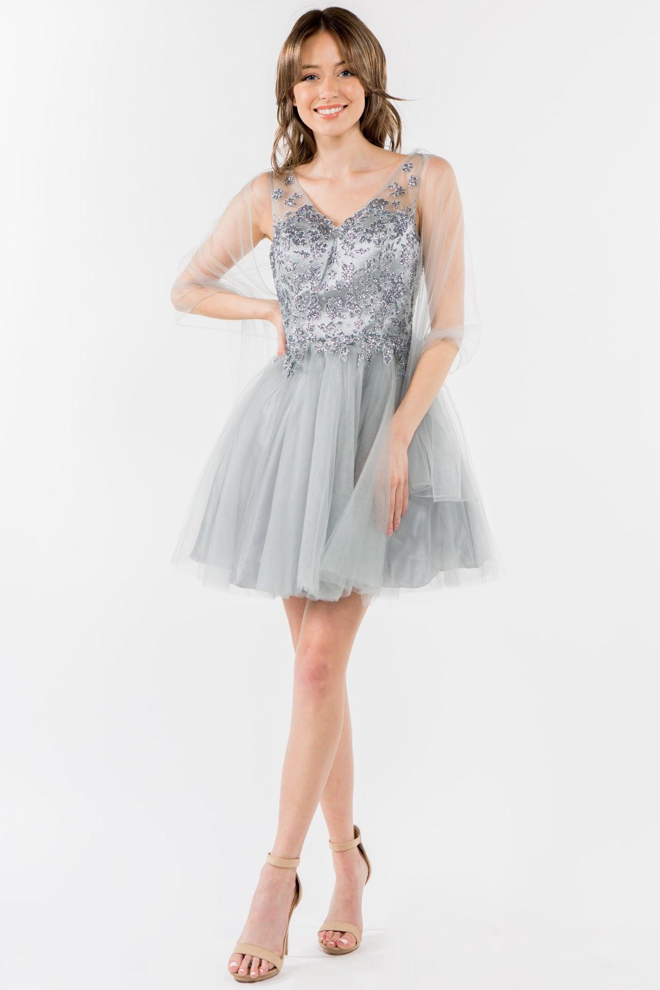 Glitter A Line Short Homecoming Dress - The Dress Outlet