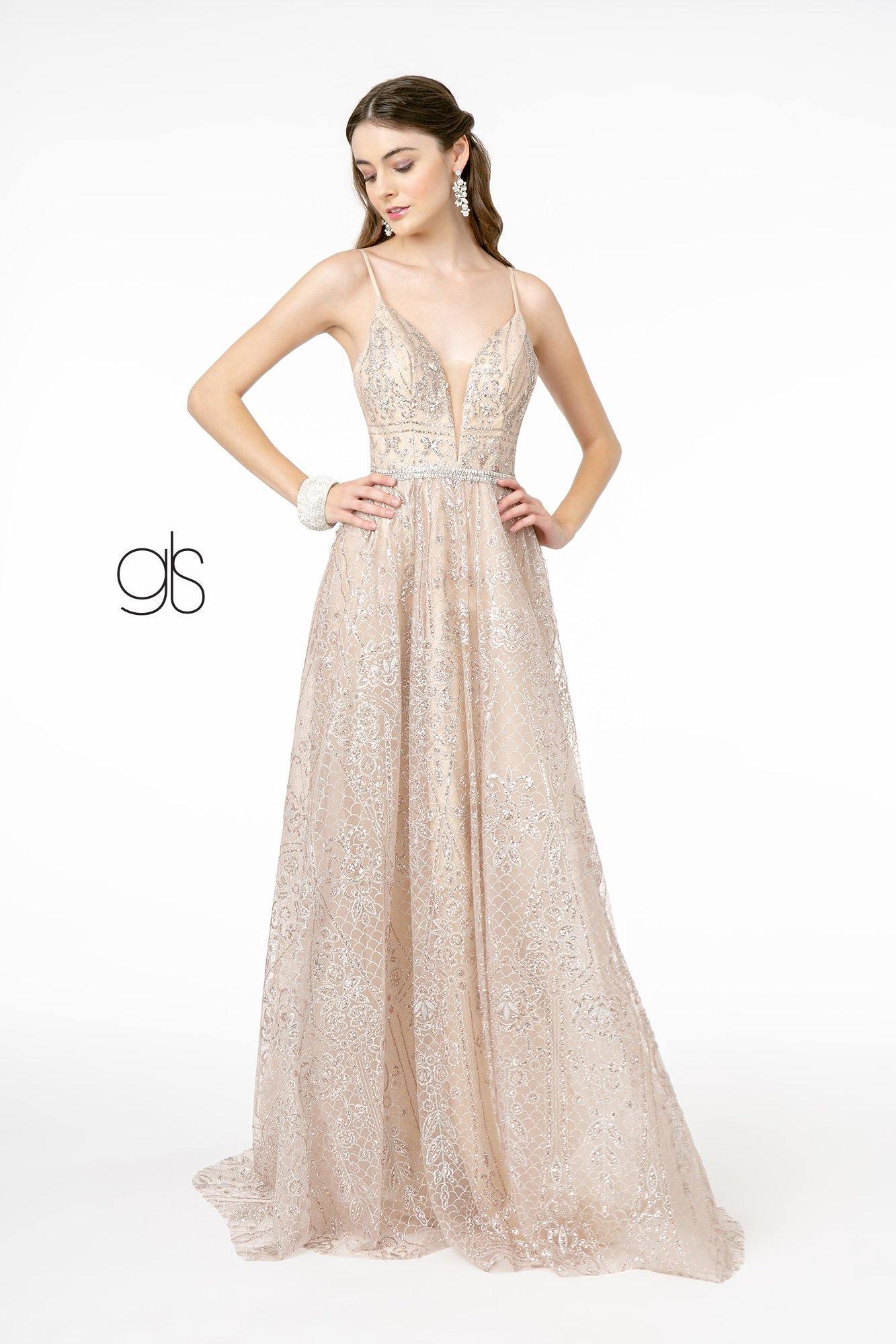 Glittter Mesh Long Prom Dress Sale - The Dress Outlet