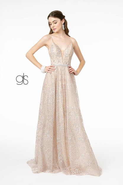 Glittter Mesh Long Prom Dress Sale - The Dress Outlet