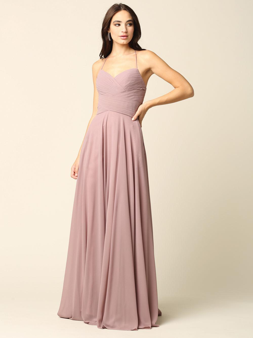 Halter Bridesmaids Long Chiffon Dress - The Dress Outlet
