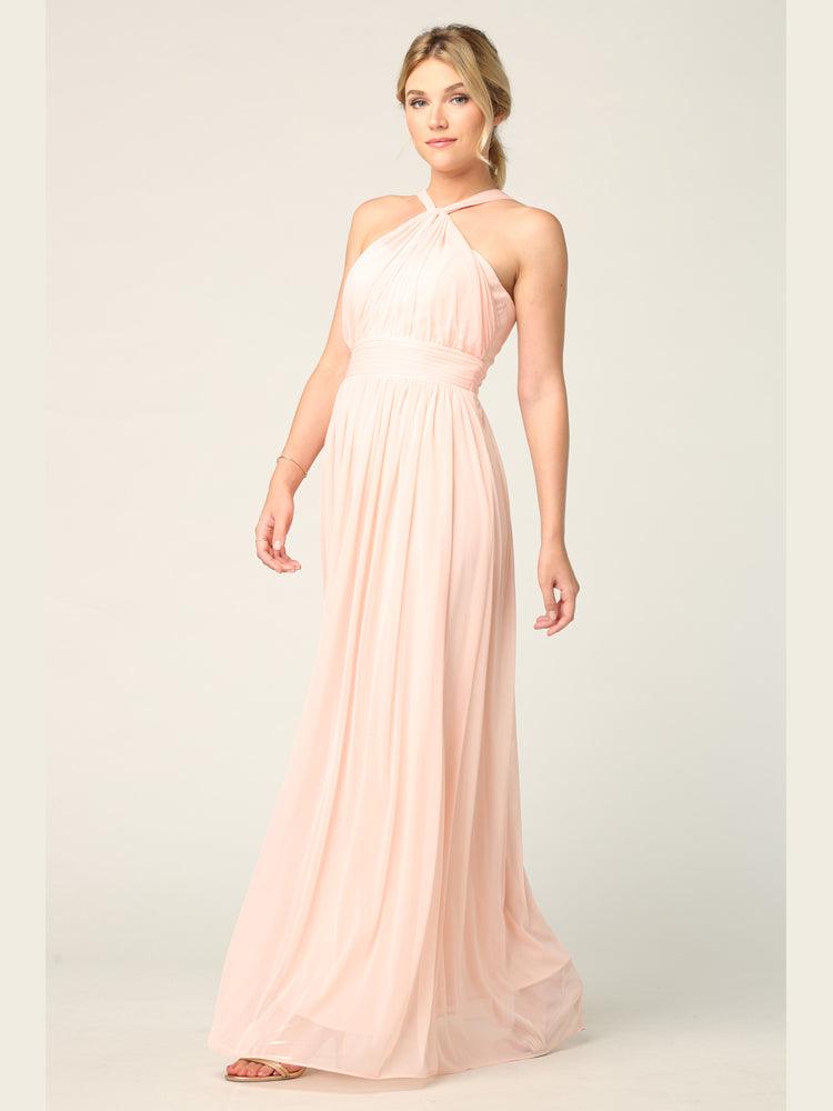 Halter Long Bridesmaids Dress in Silver - XS - Eva Fashion - Full Length Chiffon Evening Dress Halter Long Bridesmaids Dress in Silver - XS - Eva Fashion - Full Length Chiffon Evening Dress