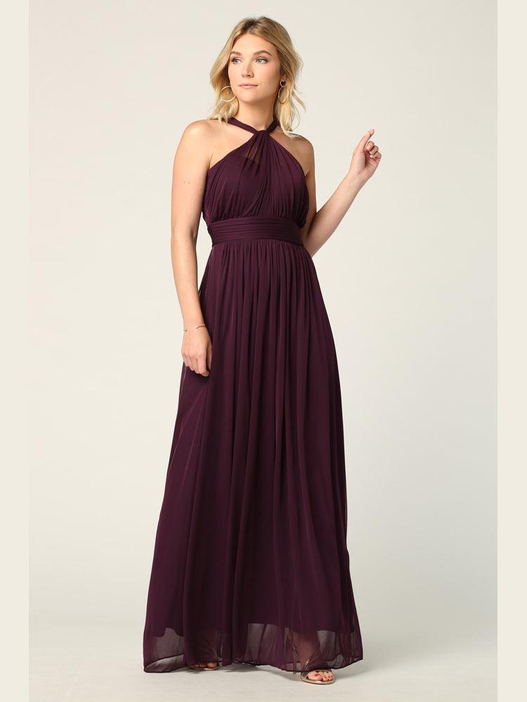 Halter Long Bridesmaid Dress Plum