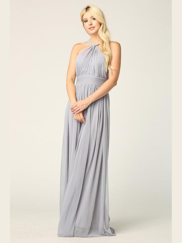Halter Long Bridesmaid Dress Silver