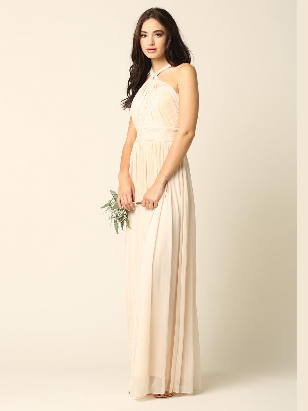 Halter Long Bridesmaids Dress Silver Xs