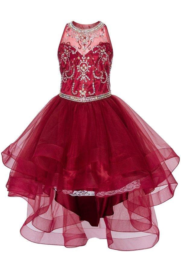 High Low Blue Flower Girl Dress with Beading