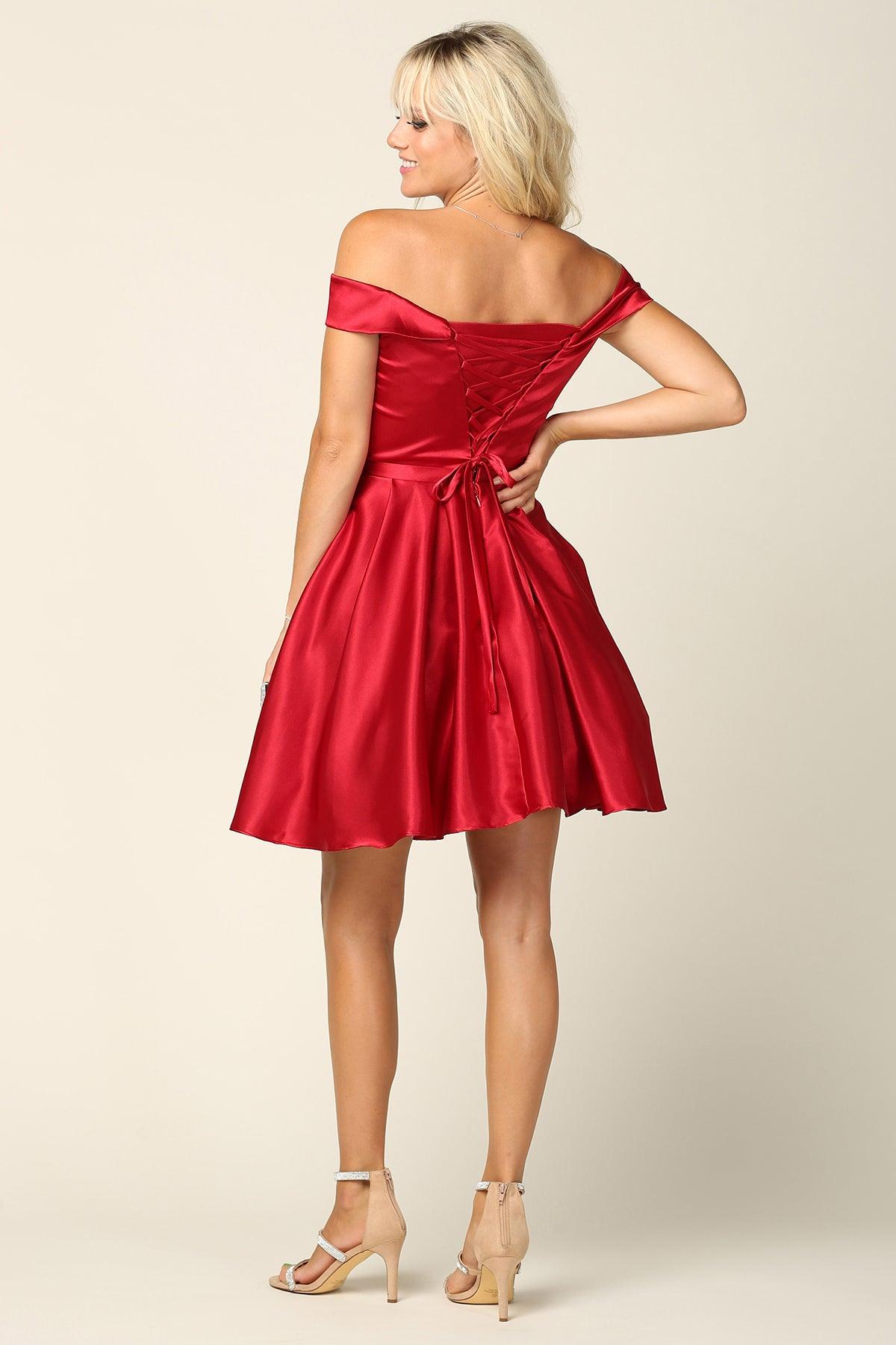 Merlot Homecoming Short Off Shoulder Cocktail Dress