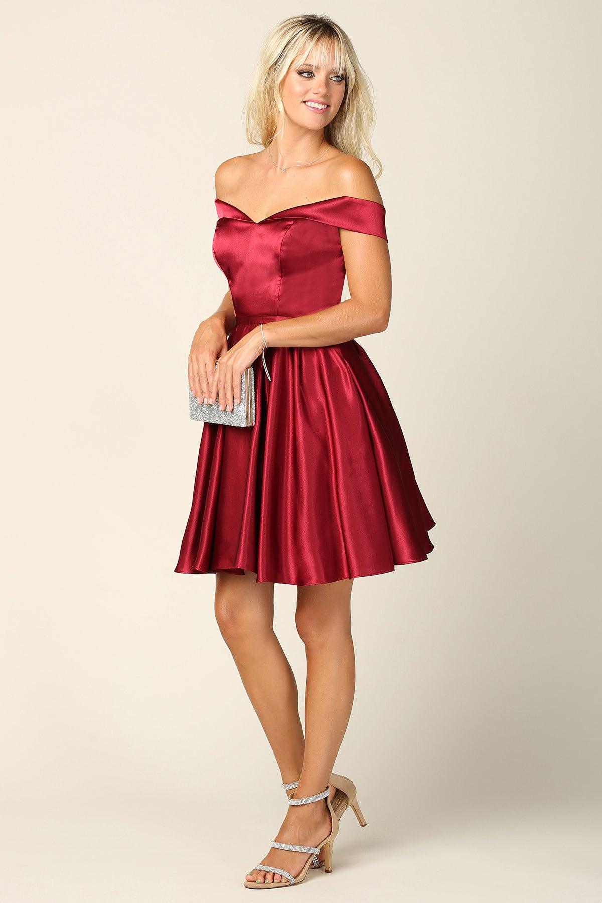 Merlot Homecoming Short Off Shoulder Cocktail Dress for $127.99 – The