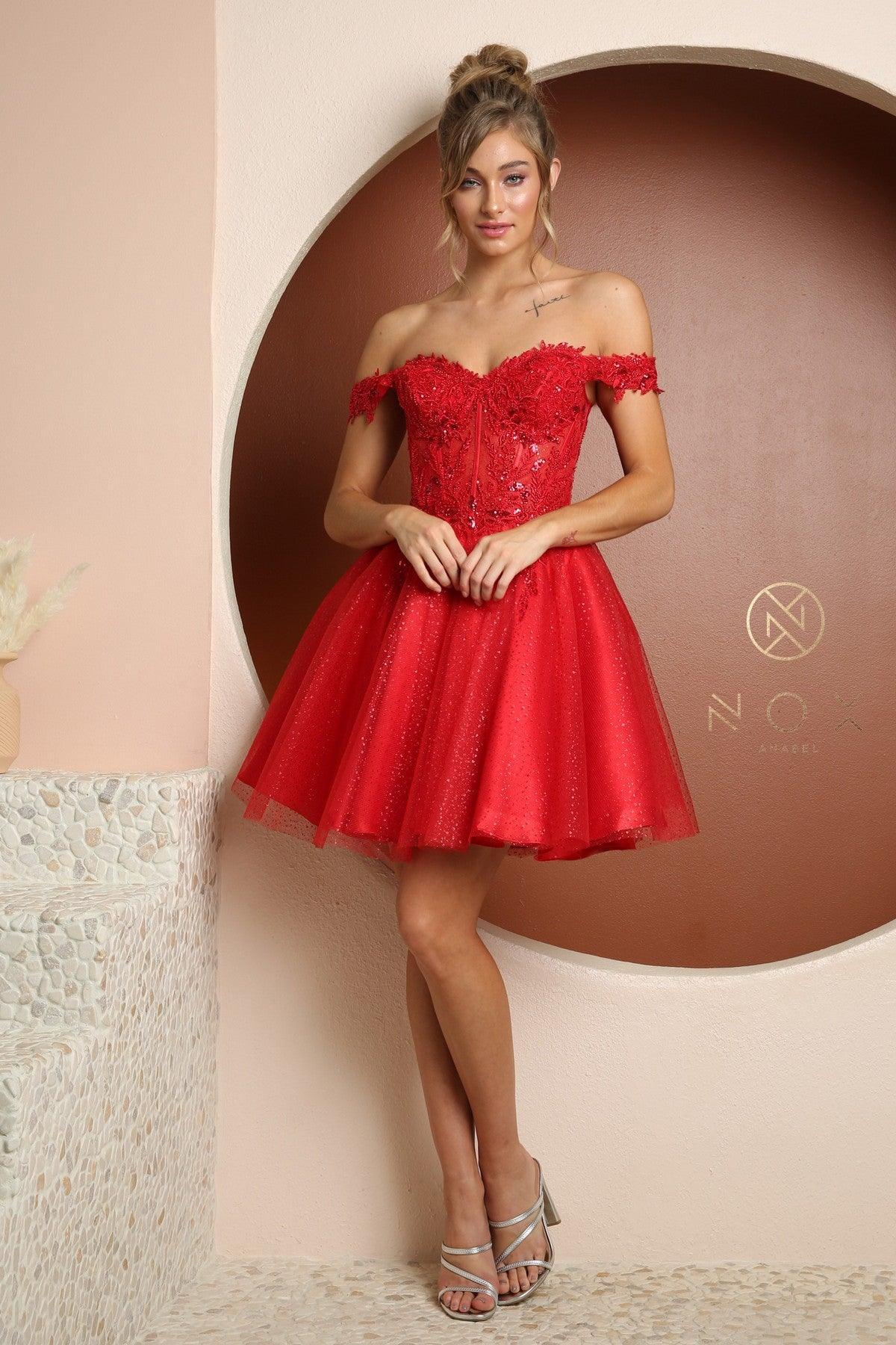 Red Homecoming Short Off Shoulder Prom Dress F731