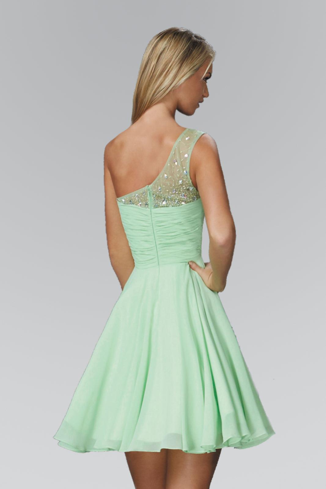 Homecoming Short One Shoulder Chiffon Cocktail Dress - Coral / M Homecoming Short One Shoulder Chiffon Cocktail Dress - Coral / M
