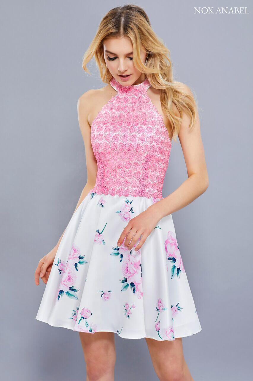 Homecoming Short Prom Dress White/Pink - The Dress Outlet Nox Anabel