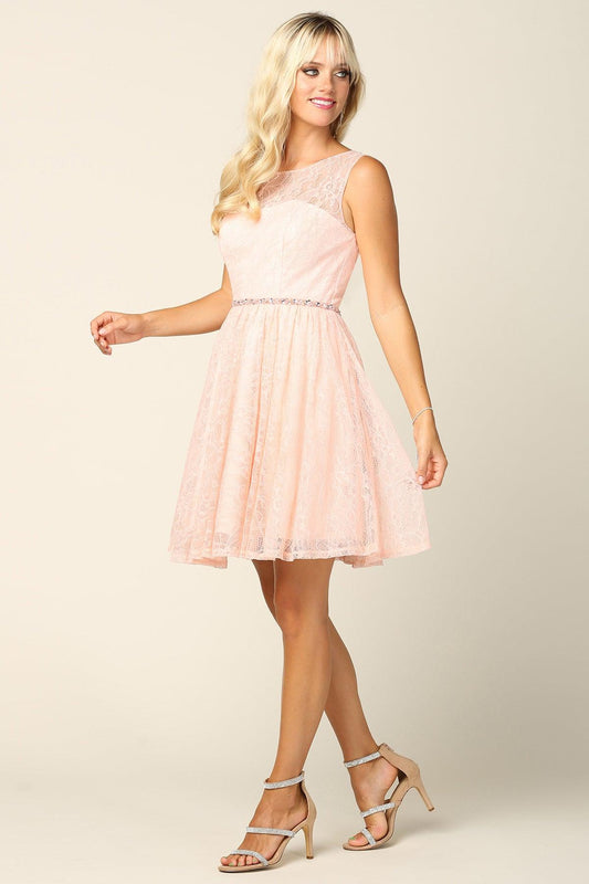 Homecoming Short Sleeveless Lace Cocktail Dress - The Dress Outlet