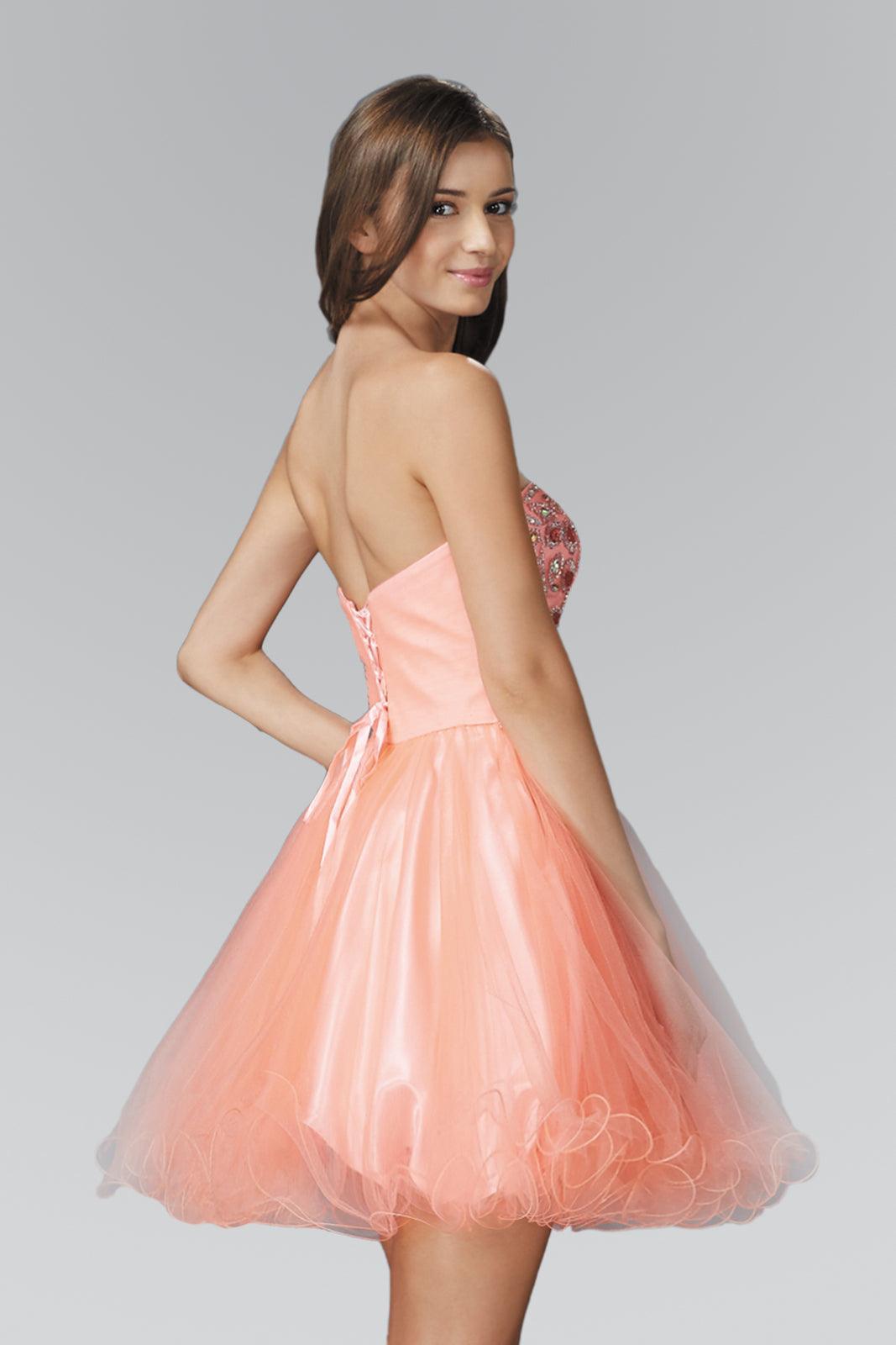 Coral Homecoming Short Strapless Cocktail Prom Dress │ The Dress Outlet