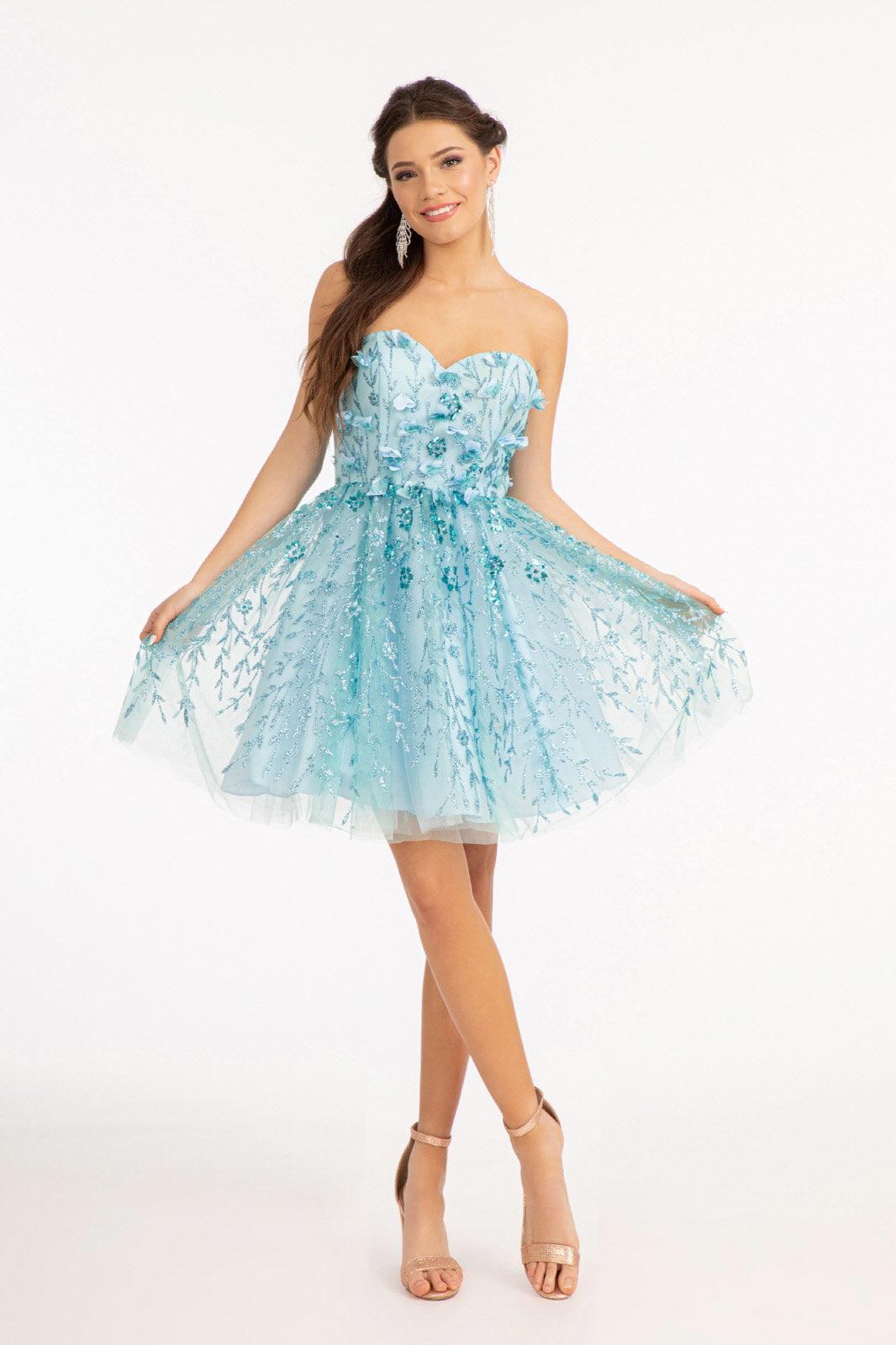 Homecoming Strapless Floral Applique Short Dress - Blush / 3XL Homecoming Strapless Floral Applique Short Dress - Blush / 3XL