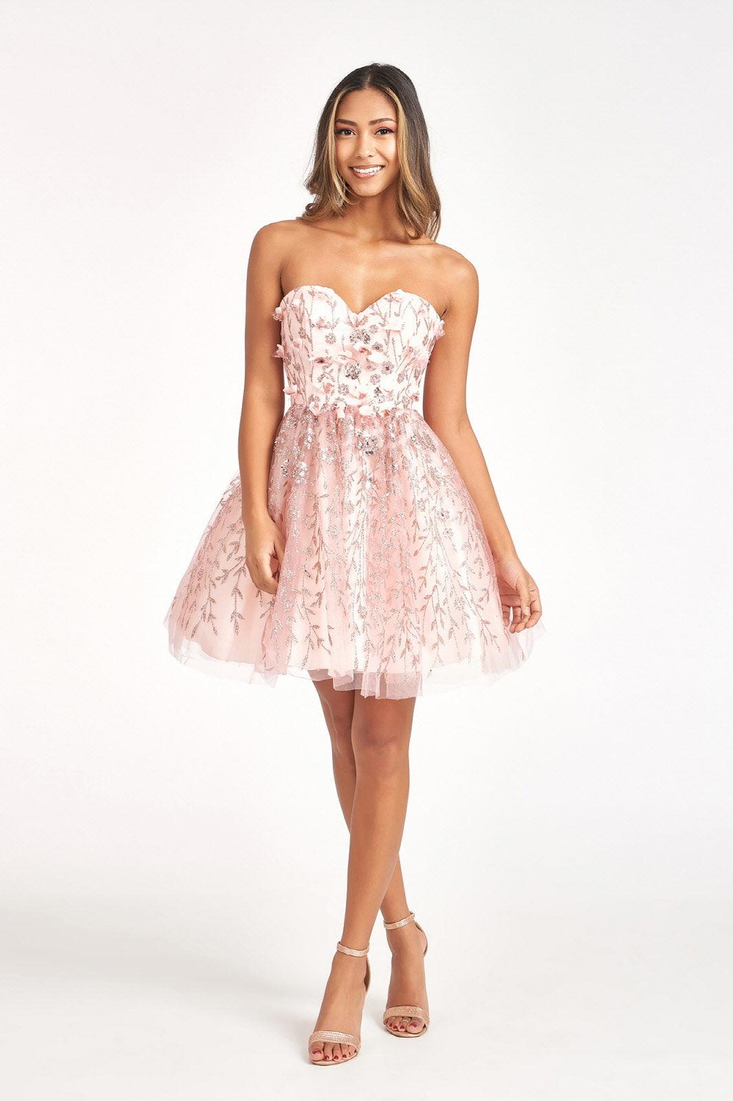 Homecoming Strapless Floral Applique Short Dress - Blush / 3XL Homecoming Strapless Floral Applique Short Dress - Blush / 3XL