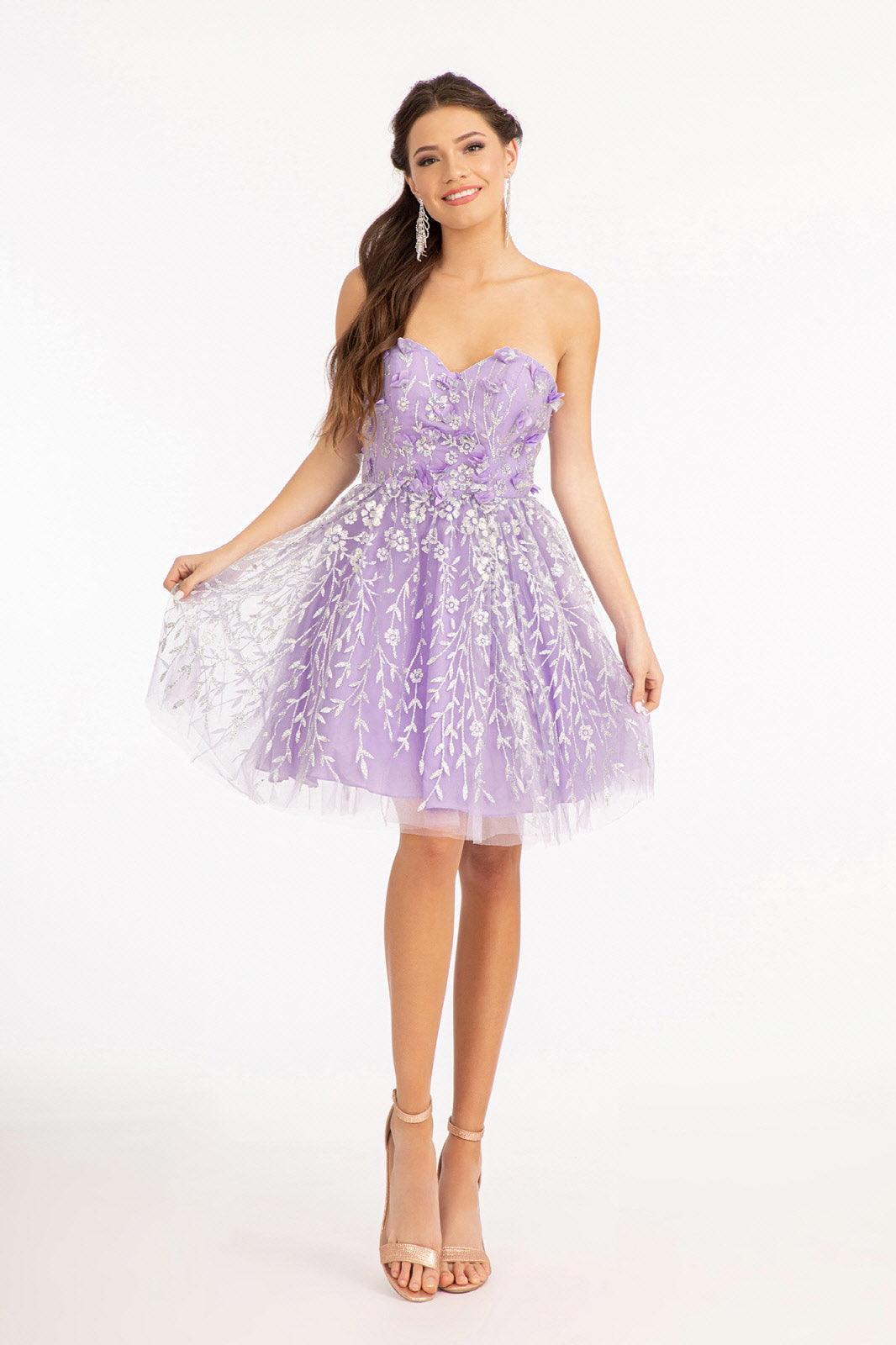 Homecoming Strapless Floral Applique Short Dress - Blush / 3XL Homecoming Strapless Floral Applique Short Dress - Blush / 3XL