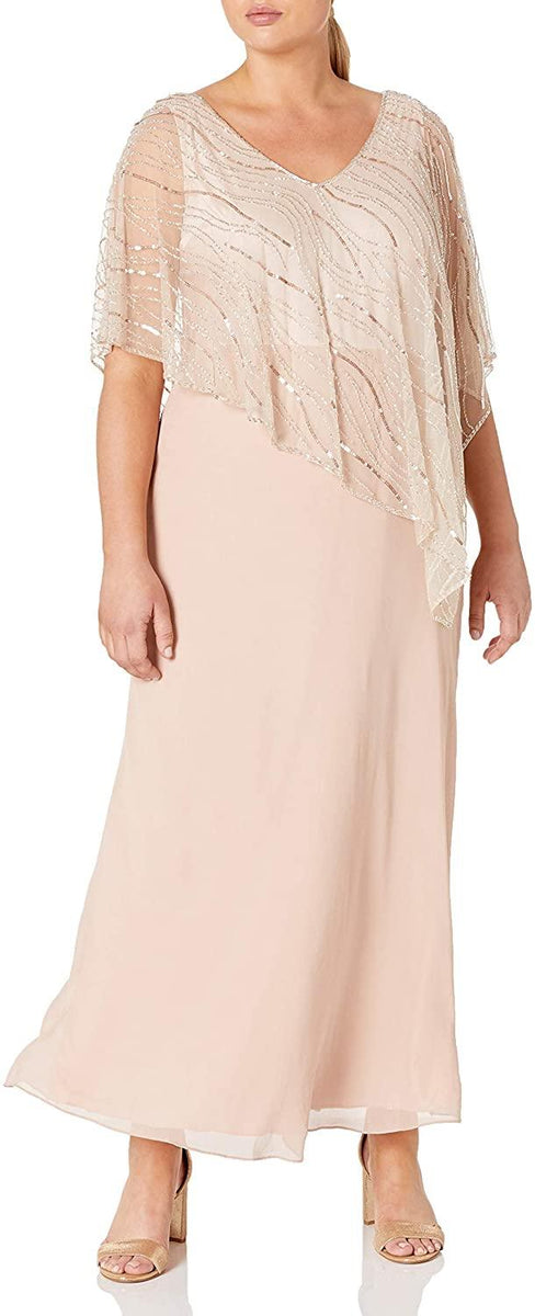 j kara plus size formal dresses NWT $229 SIZE 18W J Kara Women's Plus Size 3/4 Sleeve V-Neck Beaded Long Gown