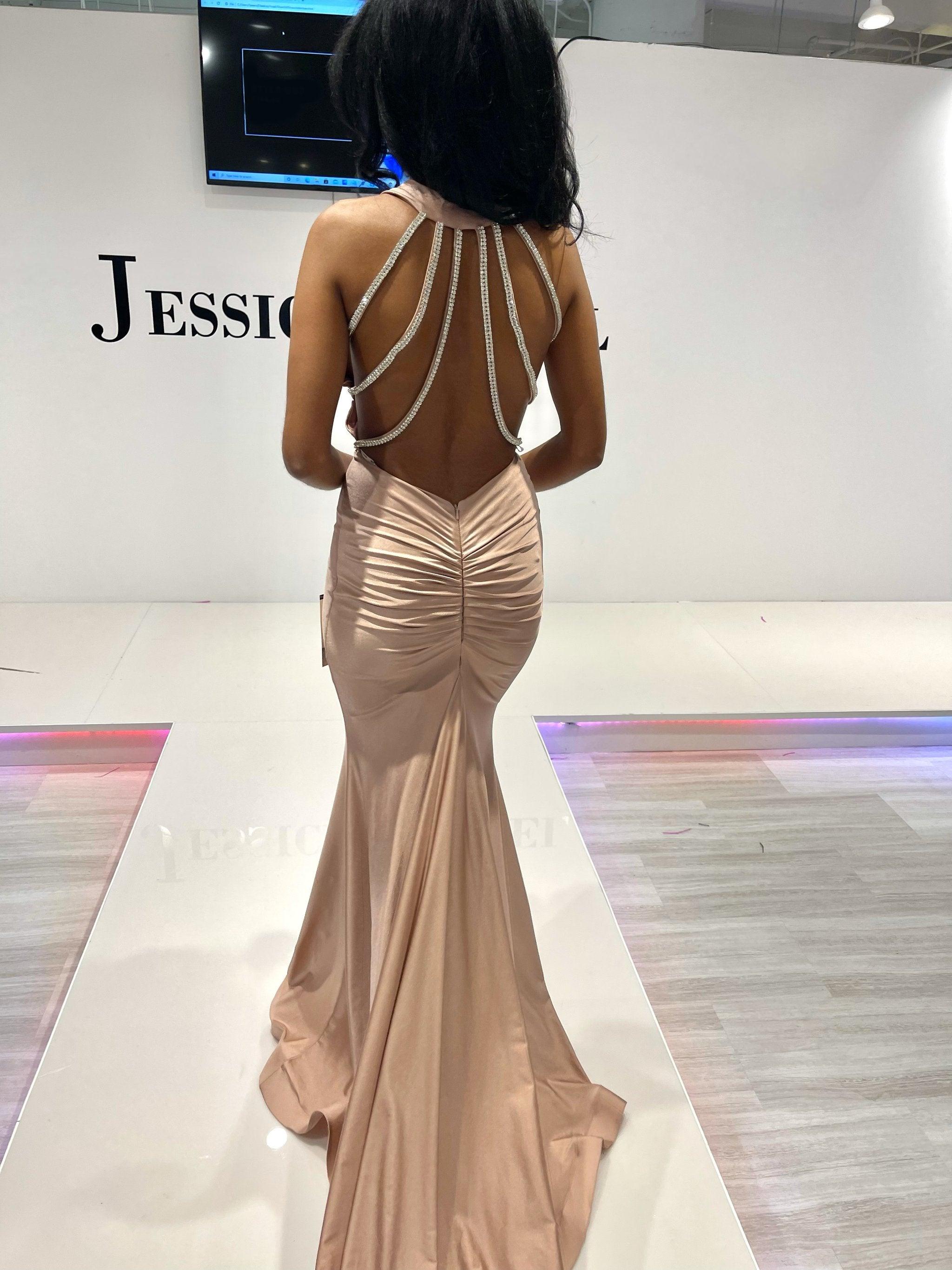 Jessica Angel JA2626 Halter Fitted High Slit Open Back Ruched Jersey Dress main image 0