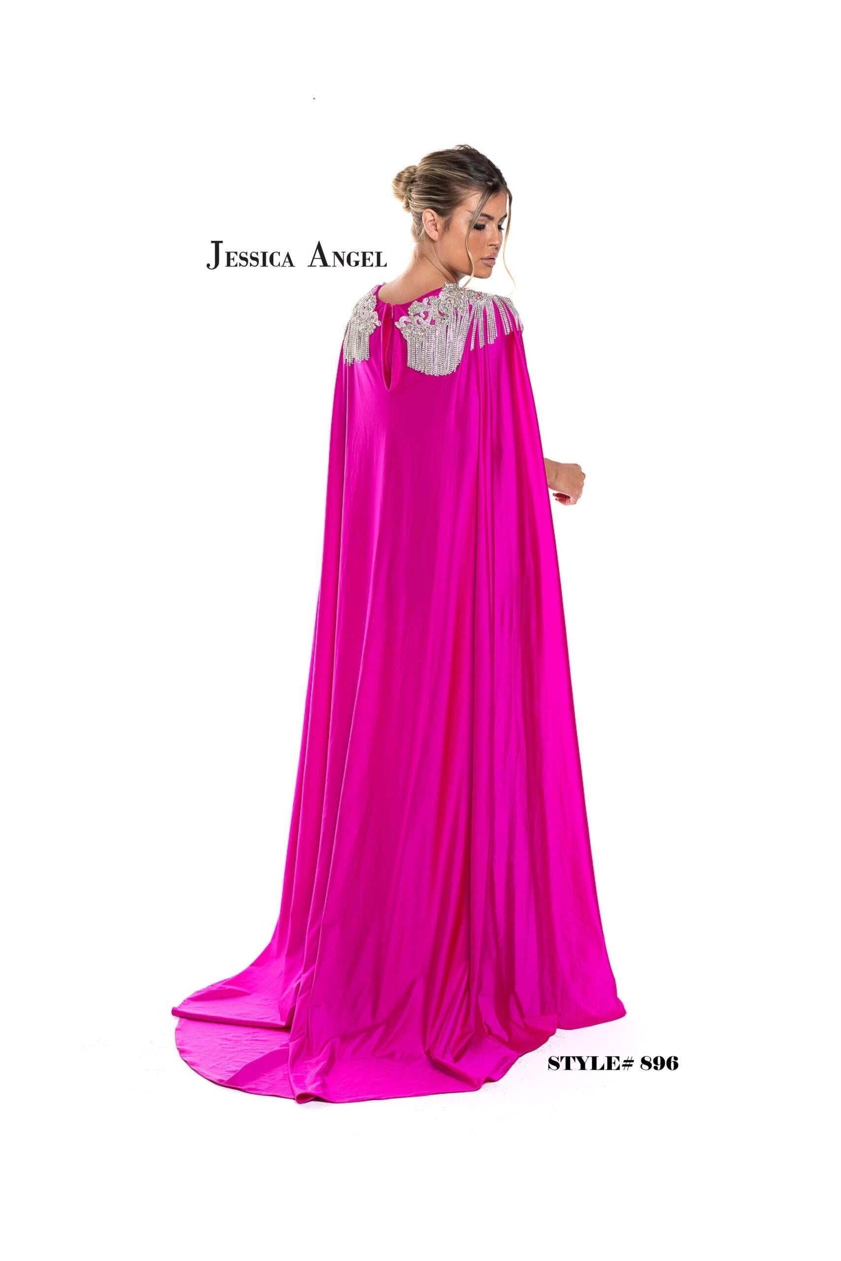 Jessica Angel Long Formal Fitted Cape Dress 896 - Neon Pink / XL Jessica Angel Long Formal Fitted Cape Dress 896 - Neon Pink / XL
