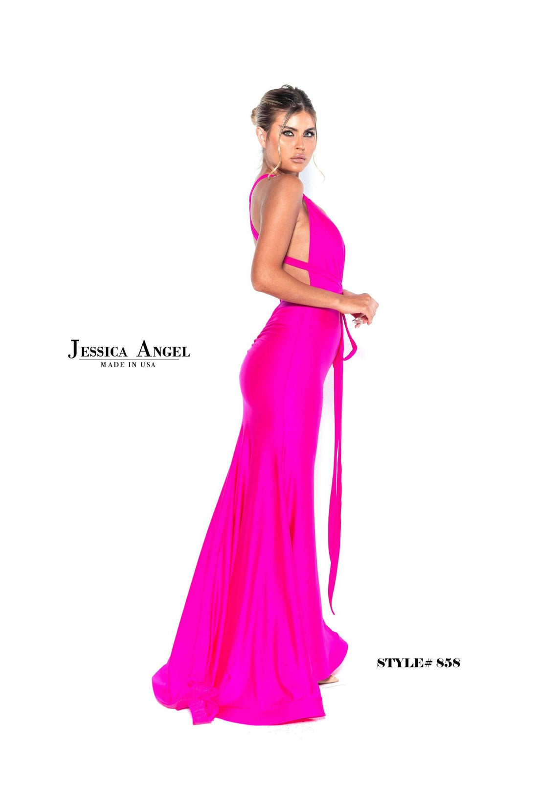 Jessica Angel JA725 Long Sleeve Mermaid V-Back Court Train Jersey Dress main image 0