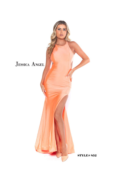 Jessica Angel Long Formal Fitted Halter Dress 852 - The Dress Outlet