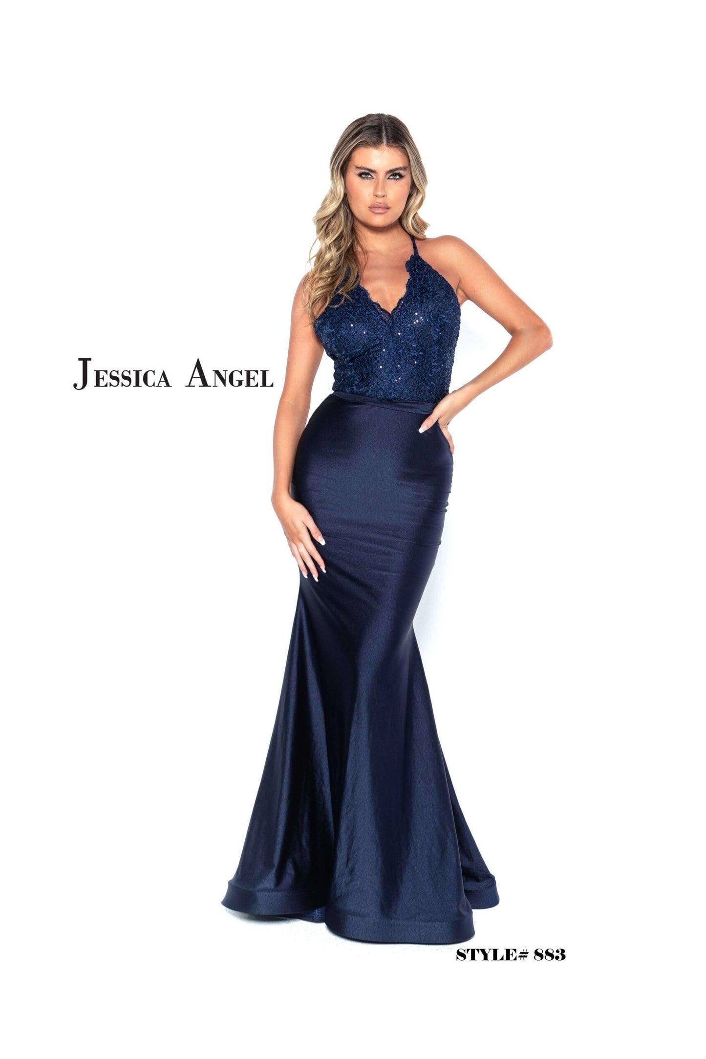 Jessica Angel Long Formal Fitted Lace Dress 883 - The Dress Outlet