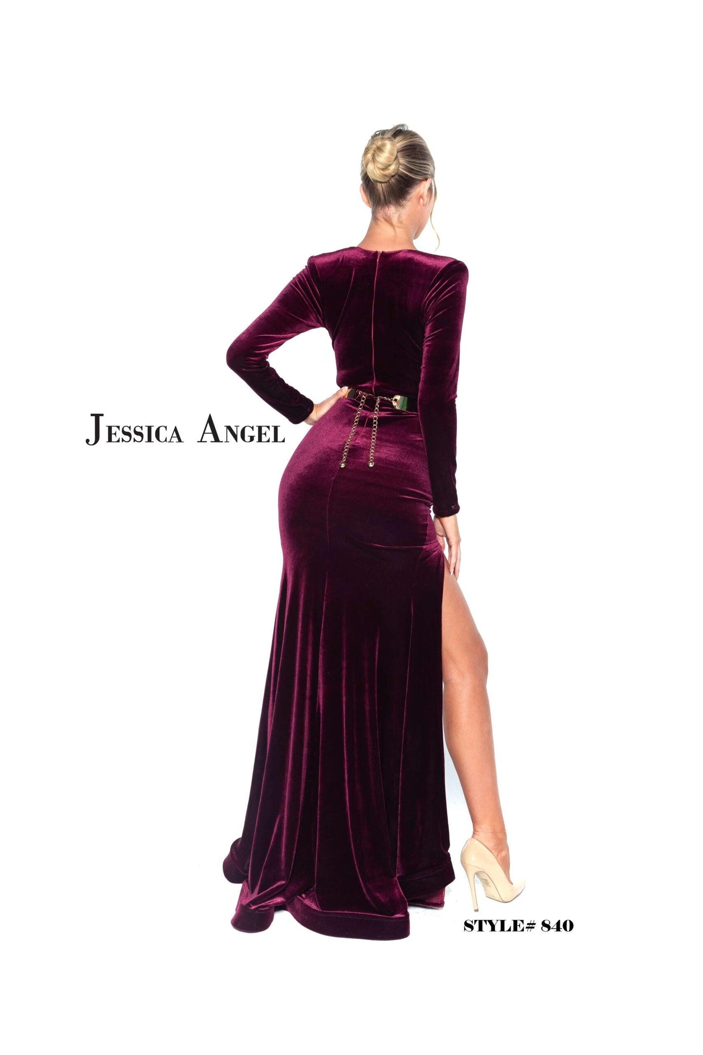 Jessica Angel Long Formal Fitted Velvet Dress 840 - The Dress Outlet