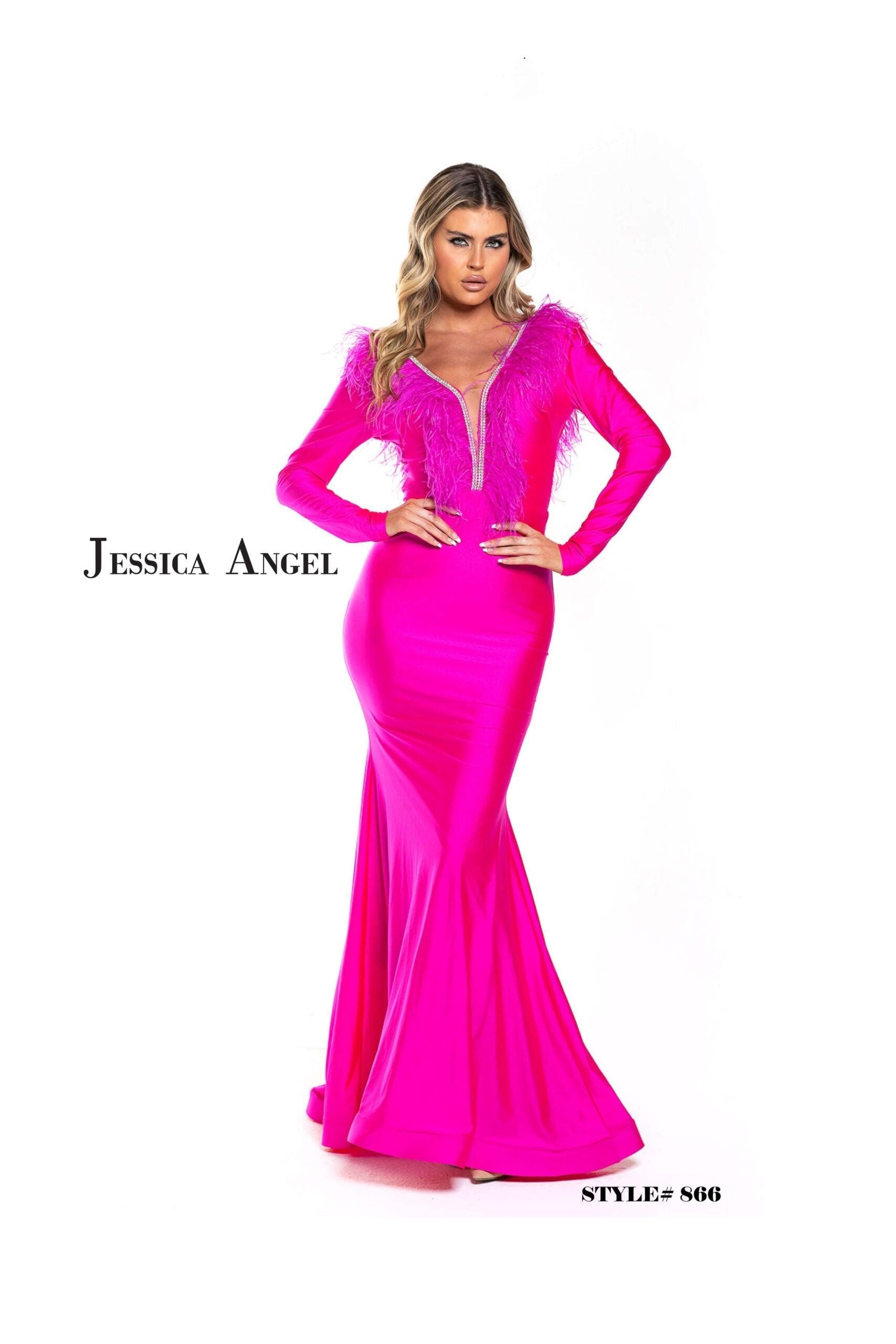 Jessica Angel Long Sleeve Fitted Formal Dress 866 - Deep Pink / 4XL Jessica Angel Long Sleeve Fitted Formal Dress 866 - Deep Pink / 4XL