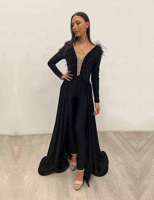 fitted lace wedding dress Perfee Lace Round Neck Long Sleeve Jumpsuit – Charming Charlie main image 1
