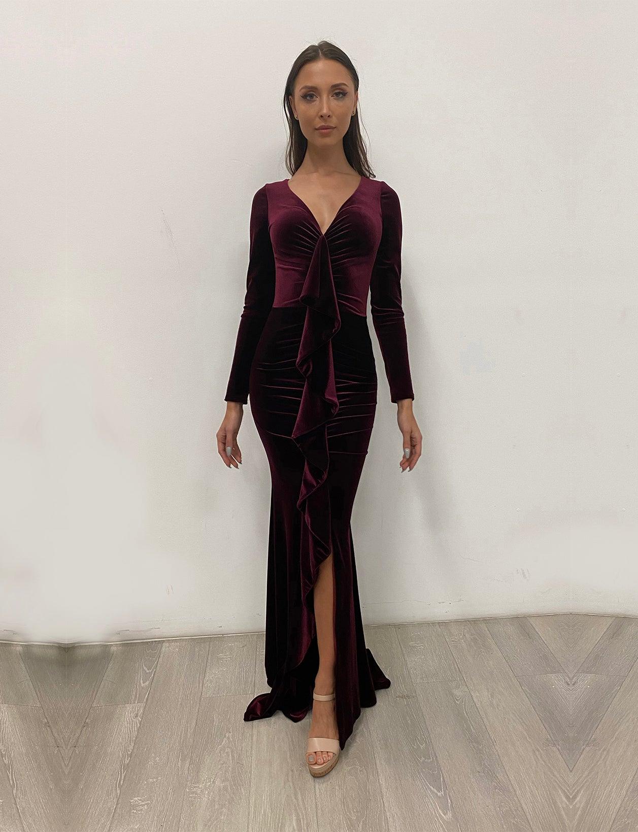 Jessica Angel Long Sleeveless Formal Velvet Gown 845