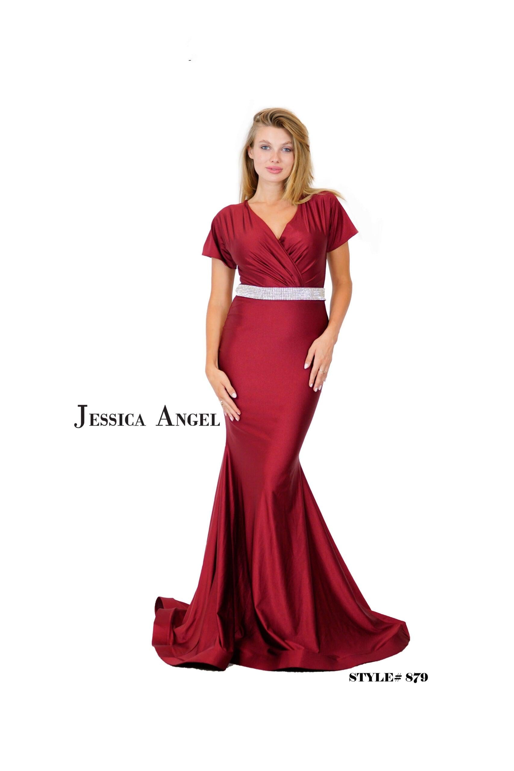Jessica Angel Short Sleeve Long Formal Dress 879 - The Dress Outlet