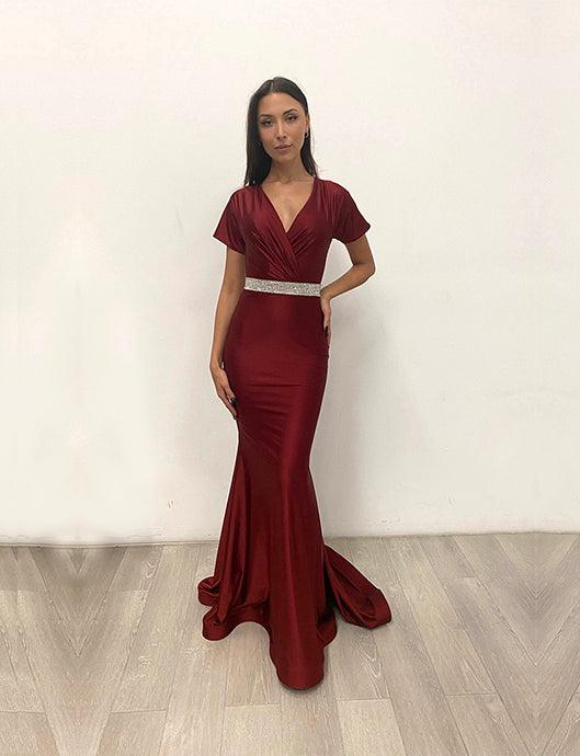 Jessica Angel Short Sleeve Long Formal Dress 879 - The Dress Outlet