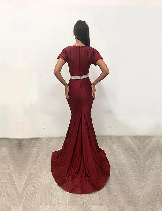 Jessica Angel Short Sleeve Long Formal Dress 879 - The Dress Outlet