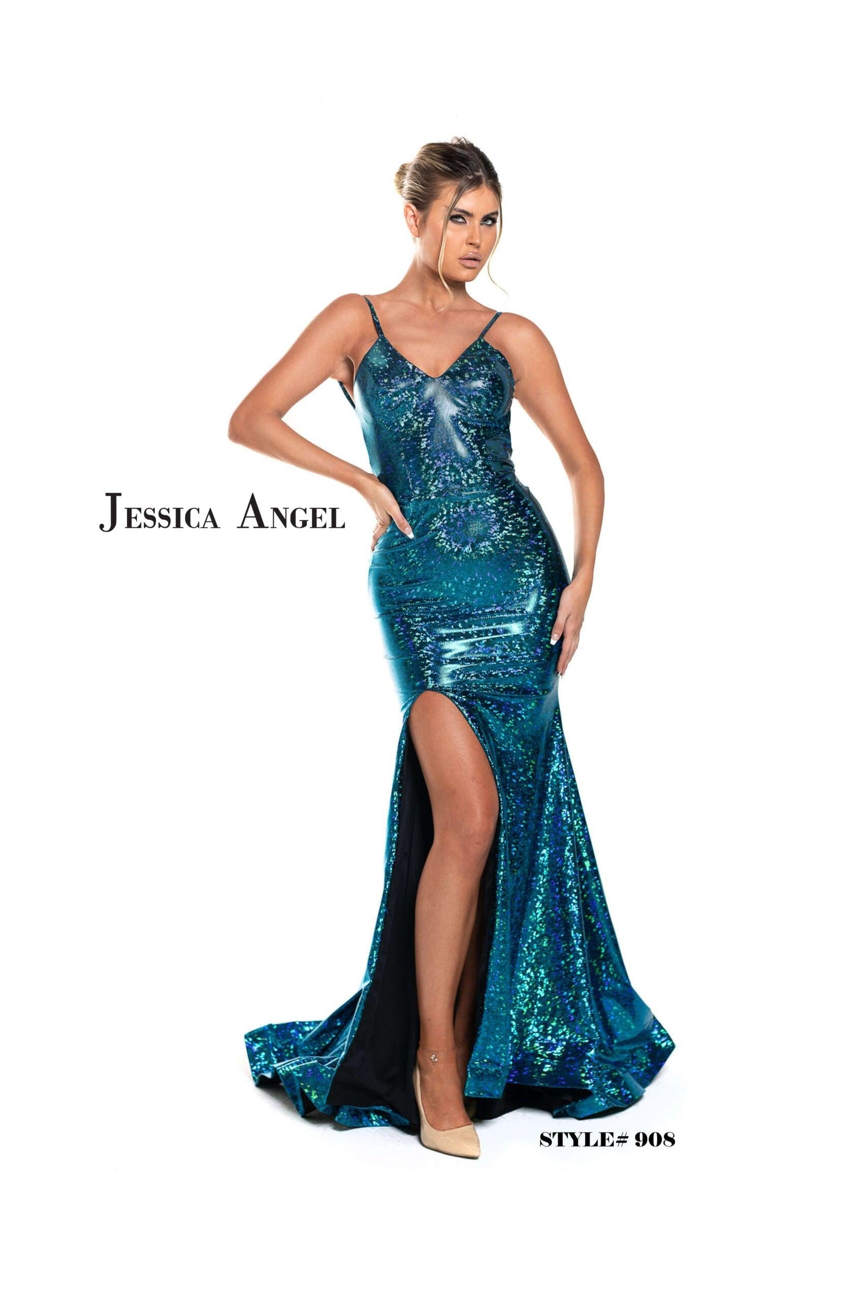 Jessica Angel Spaghetti Strap Fitted Long Dress 908 - The Dress Outlet