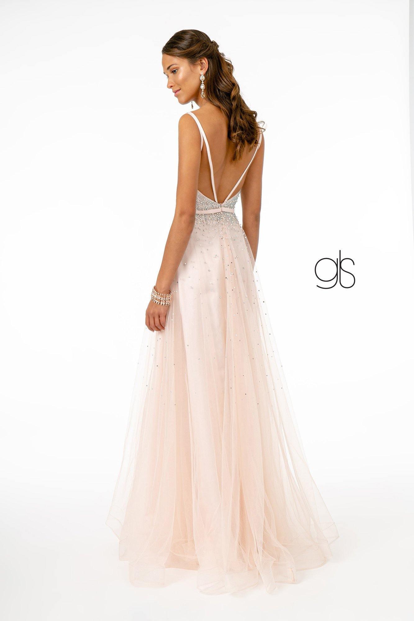 Jewel Embellished Bodice MeshLong Prom Dress Sale - The Dress Outlet