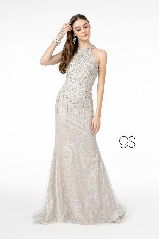 Jewel Embellished Mermaid Mesh Long Prom Dress Sale - The Dress Outlet