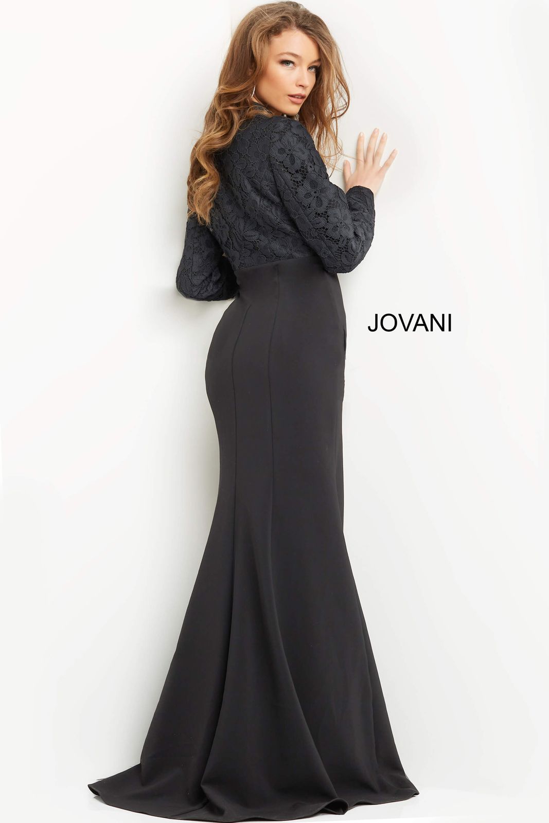 Black Jovani 07552 Long Sleeve Formal Font Slit Evening Dress for $945