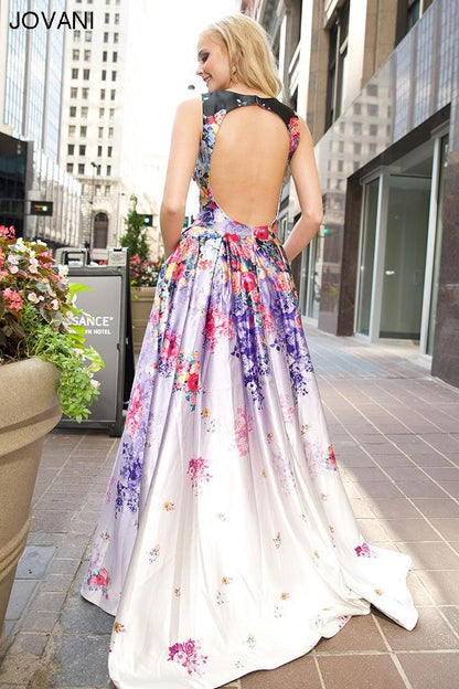 Jovani A-line Silhouette Long Floral Prom Gown 22753 - The Dress Outlet