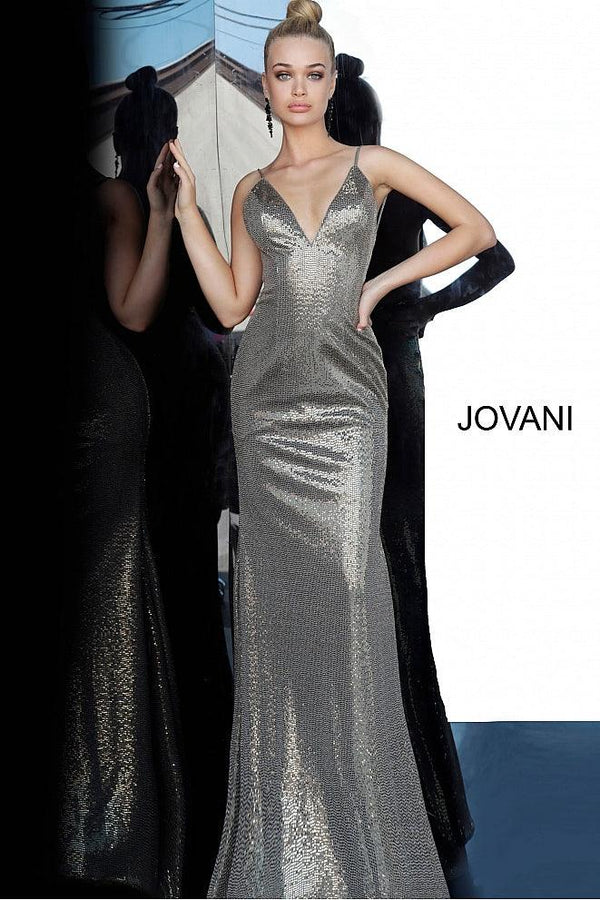 Jovani Backless Metallic Prom Long Dress 2811 - The Dress Outlet