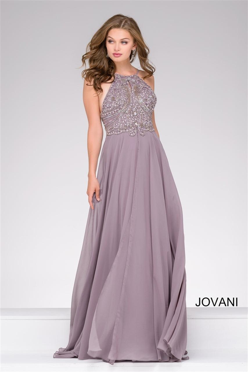Jovani Beaded Halter Long Prom Dress 49499 - The Dress Outlet