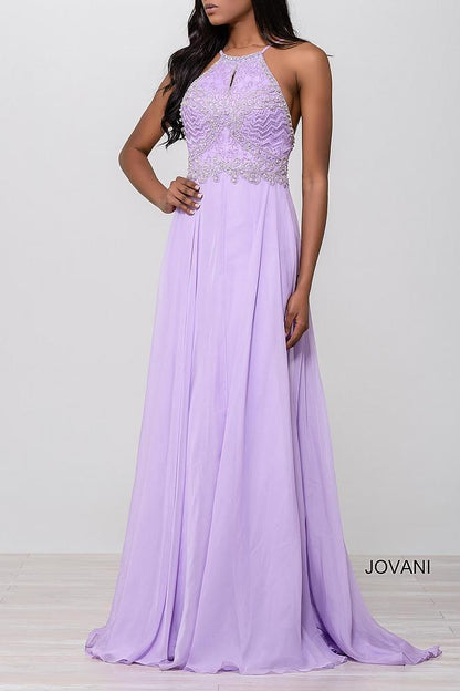 Jovani Beaded Halter Long Prom Dress 49499 - The Dress Outlet