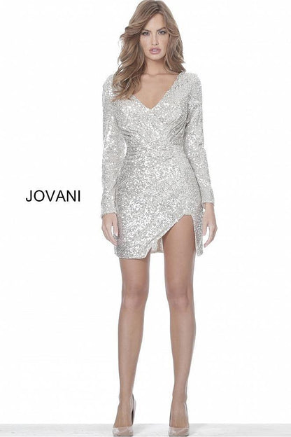 Jovani Beaded Long Sleeve Short Cocktail Dress 05755 - The Dress Outlet